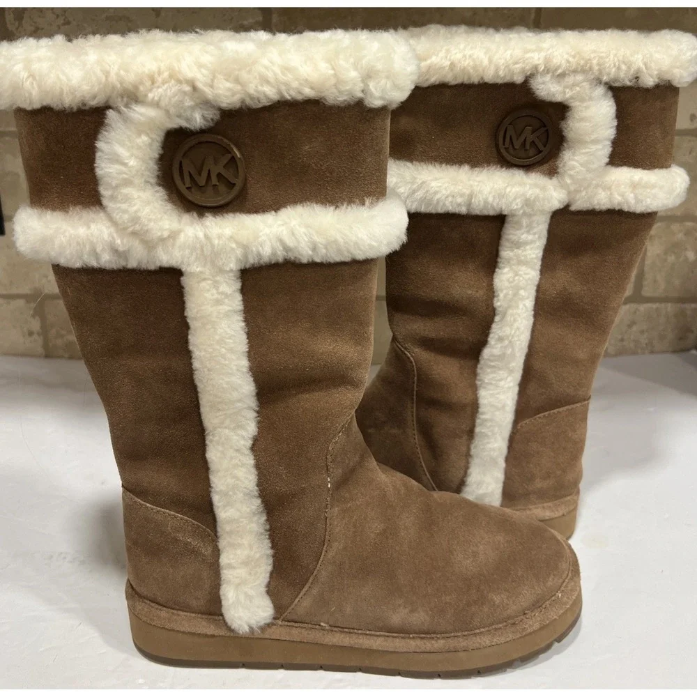 Michael Kors Shearling Lined Chestnut Tall Winter Boots AK14G Women's Size 7